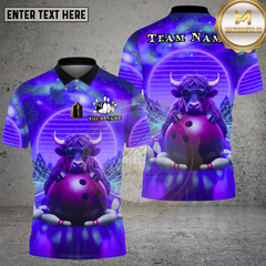 Maxcorners Bowling Neon Bull Retro Wave Multi Options Personalized Name, Team Name Unisex 3D Shirt (4 Colors)