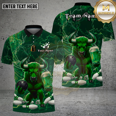 Maxcorners Bowling Beer Bull Thunder Power Multi Options Personalized Name, Team Name Unisex 3D Shirt (4 Colors)