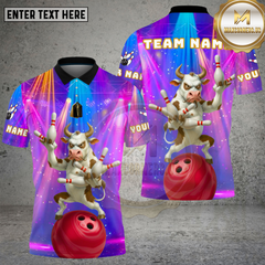 Maxcorners Bowling Disco Bull Neon Party Multi Options Personalized Name, Team Name Unisex 3D Shirt (4 Colors)