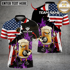 Maxcorners Billiards Ball 8 Grumpy Beer Mug American Flag Customized Name, Team Name 3D Shirt (4 Colors)