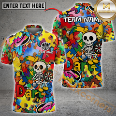 Maxcorners Darts Skull Colorful Puzzle Cartoon Personalized Name 3D Unisex Shirt