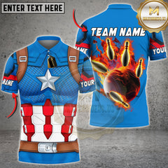 Maxcorners Bowling Captain America Armor Flaming Strike Personalized Name 3D Unisex Shirt