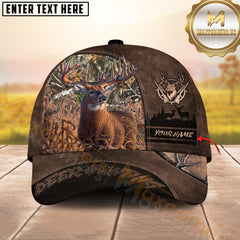 Maxcorners Deer Hunting Brown Leather Patch Wildlife Pattern Personalized Name 3D Cap (6 Colors)