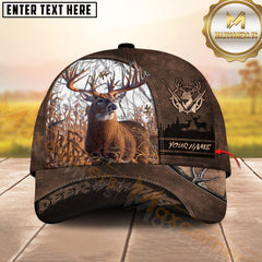 Maxcorners Deer Hunting Brown Leather Patch Wildlife Pattern Personalized Name 3D Cap (6 Colors)