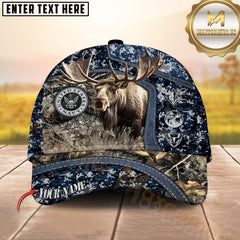 Maxcorners Hunting Moose Soldier Camo Cap Camouflage Design Personalized Name 3D Cap (4 style)