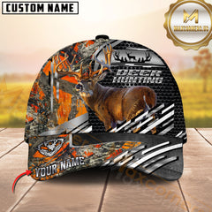 Maxcorners Deer Hunting Honeycomb Mesh Grey Stripe Camo Custom Name 3D Cap (5 Colors)