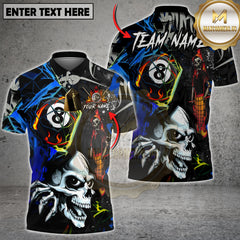 Maxcorners Billiard Shirt Skull Fire 8 Ball Neon Street Art Style Multi Options Personalized Name, Team Name 3D Shirt