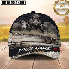 Maxcorners Hunting Gray Rustic Stitching 3D Personalized Name 3D Cap (Deer/Moose/Boar/Bear)