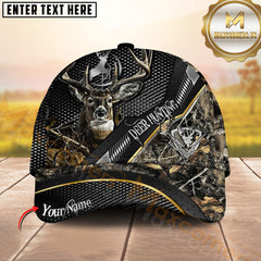 Maxcorners Deer Hunting Carbon Mesh Gold Accent Woodland Camo Personalized Name 3D Cap (6 Colors)
