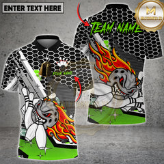 Maxcorners Bowling Shirt Flaming Bowling Ball Honeycomb Pattern Red Black Design Multi Options Personalized Name, Team Name 3D Shirt