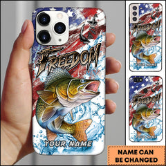 Maxcorners Walleye Fishing Freedom American Flag Water Splash Art Personalized Name Phone Case