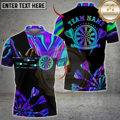 Maxcorners Neon Purple Blue Darts Tie Dye Polo & Quarter Zip Custom Dart Shirts For Men And Women Glowing Dart Jerseys