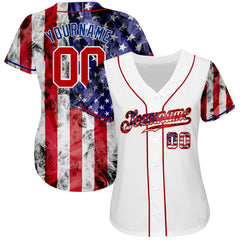 Maxcorners Custom Cream Red-Navy 3D American Flag Premium Baseball Jersey LM0210