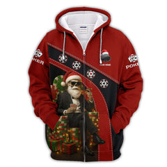 Maxcorners Personalized Christmas Poker Skull Santa Polos, Funny Poker Shirt For Men With Custom Name, Xmas Poker Shirt For Gamble