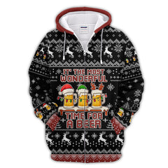 Maxcorners Funny Christmas Beer Pattern Polos, Festive Xmas Drinking Shirt, Holiday Polos Golf Gift For Men