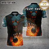 Maxcorners Bowling Shirt Werewolf Flaming Bowling Ball Multioptions Personalized Name, Team Name Unisex 3D Shirt (4 Colors)