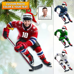 Maxcorners Custom Name and Photo Ice Hockey Ornament, Ice Hockey Lover Christmas Gift 2D Flat LM2111