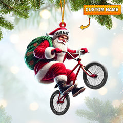 Maxcorners Santa Rides A Bike Christmas Ornament, Personalized Ornament 2D Flat LM2211