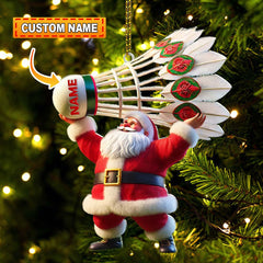 Maxcorners Custom Name Santa Badminton Ornament, Christmas Gift for Badminton Lover 2D Flat LM2111