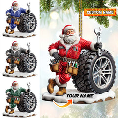 Maxcorners Custom Name Santa Mechanic Ornament, Christmas Gift 2D Flat LM2111