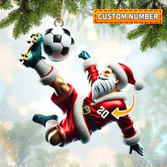 Maxcorners Custom Number Soccer Santa Ornament, Soccer Christmas Gifts 2D Flat LM2211
