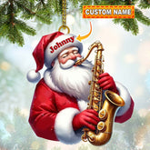 Maxcorners Custom Name Saxophone Santa Ornament, Saxophone Lover Christmas Gift 2D Flat LM2211