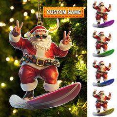Maxcorners Custom Name Santa Surfing Ornament, Santa Christmas Gift 2D Flat LM2111