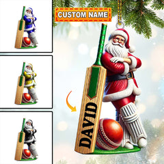 Maxcorners Cricket Ball Ready Santa Christmas Ornament, Personalized Ornament 2D Flat LM2211