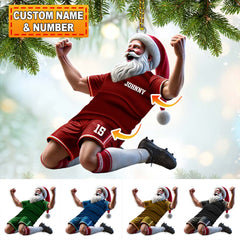 Maxcorners Custom Name and Number Soccer Santa Ornament, Soccer Christmas Gift 2D Flat LM2211