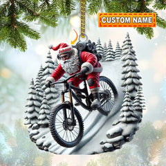 Maxcorners Custom Name Santa Mountain Bike Ornament, Christmas Gift for Mountain Bike Lover 2D Flat LM2211