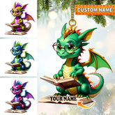 Maxcorners Custom Name Dragon Reading Books Ornament, Christmas Gift for Book Lover 2D Flat LM2211
