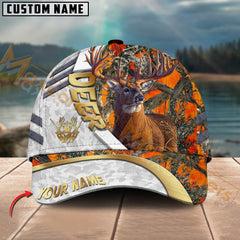 Maxcorners Hunting Cap White Orange Camo With Golden Line Personalized Name 3D Cap (Deer/Moose/Elk/Boar)
