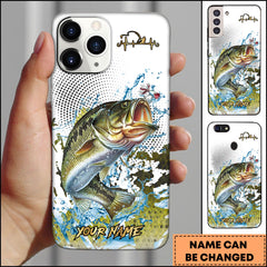 Maxcorners Large Mouth Bass Fishing Jumping Large Mouth Bass Water Splash Halftone Art Personalized Name Phone Case
