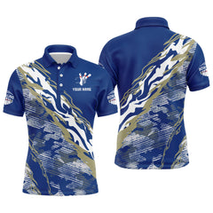 MaxCorners Blue Camo Jersey Flame Customized Name 3D Bowling Polo Shirt For Men