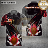 Maxcorners Bowling Shirt Flaming Ball and Pins Grey Pattern Multicolor Options Personalized Name, Team Name Unisex 3D Shirt (4 Colors)