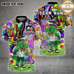 Maxcorners Golf Crocodile Beer Cartoon Multioptions Personalized Name, Team Name Unisex 3D Shirt