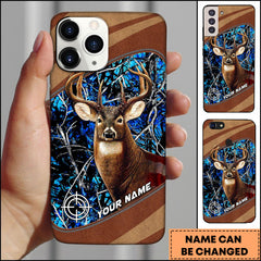 Maxcorners Deer Hunting Blue Camo Wildlife Art Personalized Name Phone Case