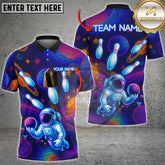 Maxcorners Bowling Space Astronaut Neon Galaxy Multicolor Options Personalized Name, Team Name 3D Shirt (4 Colors)