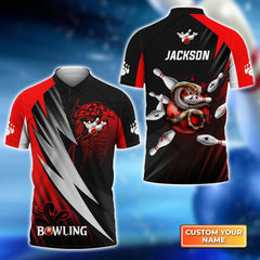 MaxCorners Strike Bloody Snake Bowling Ball On Fire Customized Name 3D Bowling Polo Shirt For Men