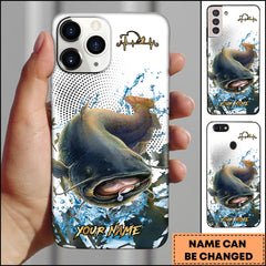 Maxcorners Catfish Fishing Jumping Catfish Water Splash Halftone Art Personalized Name Phone Case