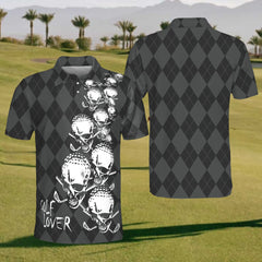 Maxcorners Golf Skull Mens Golf Polo Shirt, Mens Golf Shirt, Gift For Golf Lovers