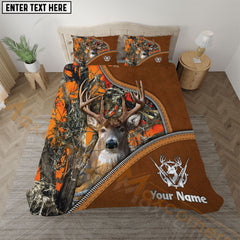 Maxcorners Deer Hunting Orange Camo Real Tree Leather Zipper Bedding Set 3D All Over Printed