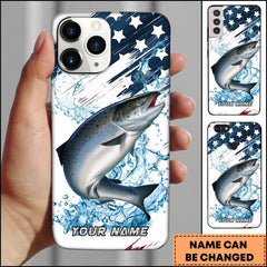 Maxcorners Chinook Fishing Jumping Chinook American Flag Splash Art Personalized Name Phone Case