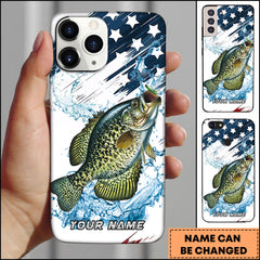 Maxcorners Crappie Fishing Jumping Crappie American Flag Splash Art Personalized Name Phone Case