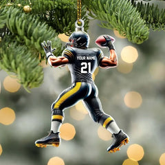 Maxcorners Personalized Custom Back-View Football Player Christmas 3D Ornament, Custom Holiday Tree Decor, Perfect Gift for Rugby Lover