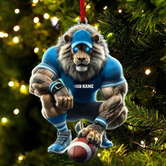 Maxcorners Personalized Lion Mascot Football Player Christmas 3D Ornament, Custom Holiday Tree Decor, Perfect Gift for Rugby Lover