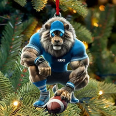 Maxcorners Personalized Lion Mascot Football Player Christmas 3D Ornament, Custom Holiday Tree Decor, Perfect Gift for Rugby Lover
