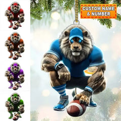 Maxcorners Personalized Lion Mascot Football Player Christmas 3D Ornament, Custom Holiday Tree Decor, Perfect Gift for Rugby Lover