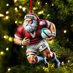 Maxcorners Personalized Rugby Santa Player Christmas 3D Ornament, Custom Holiday Tree Decor, Perfect Gift for Rugby Lover