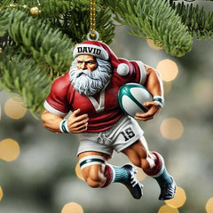 Maxcorners Personalized Rugby Santa Player Christmas 3D Ornament, Custom Holiday Tree Decor, Perfect Gift for Rugby Lover